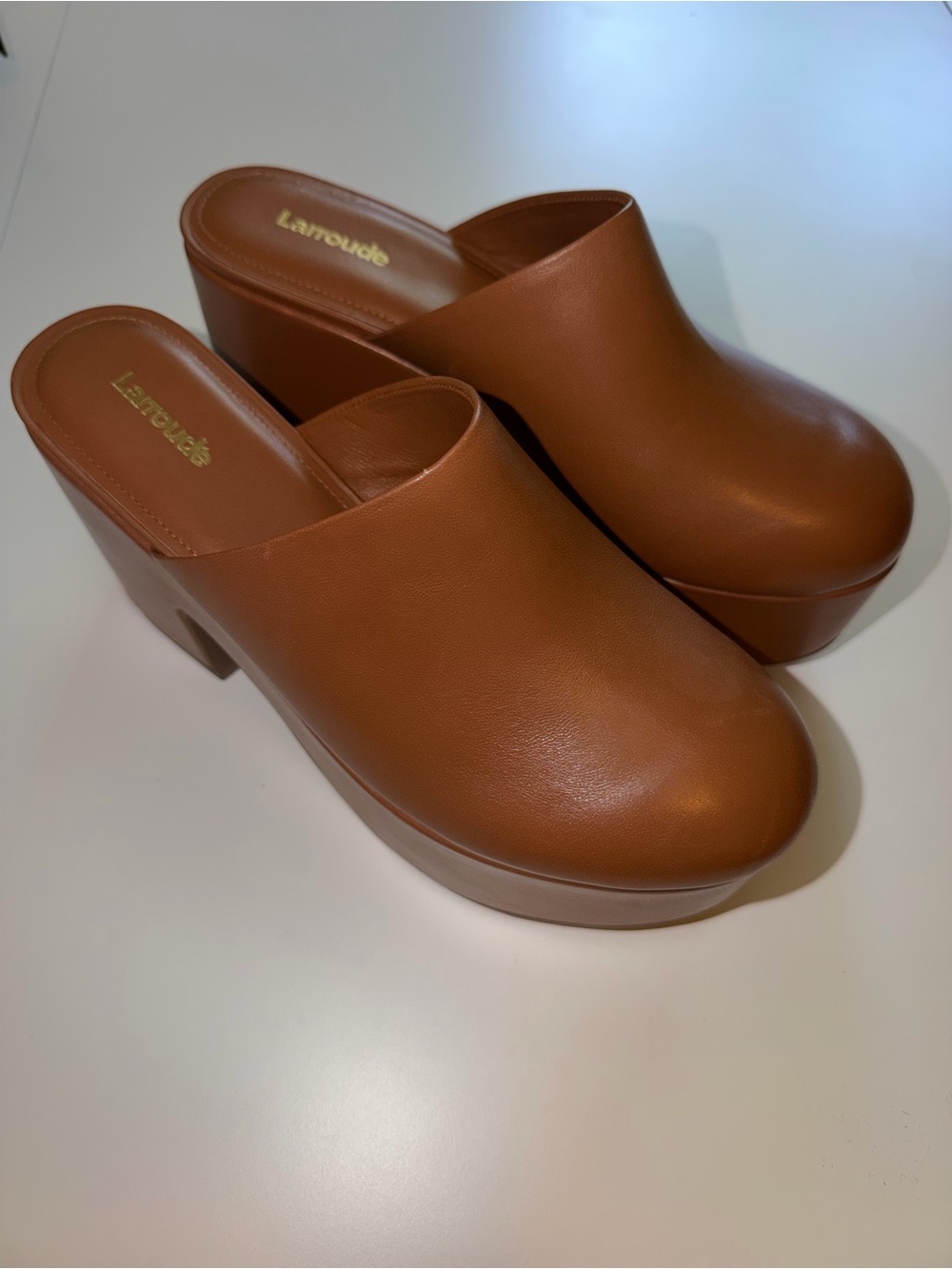 Larroude Cognac Platform Mule Clogs